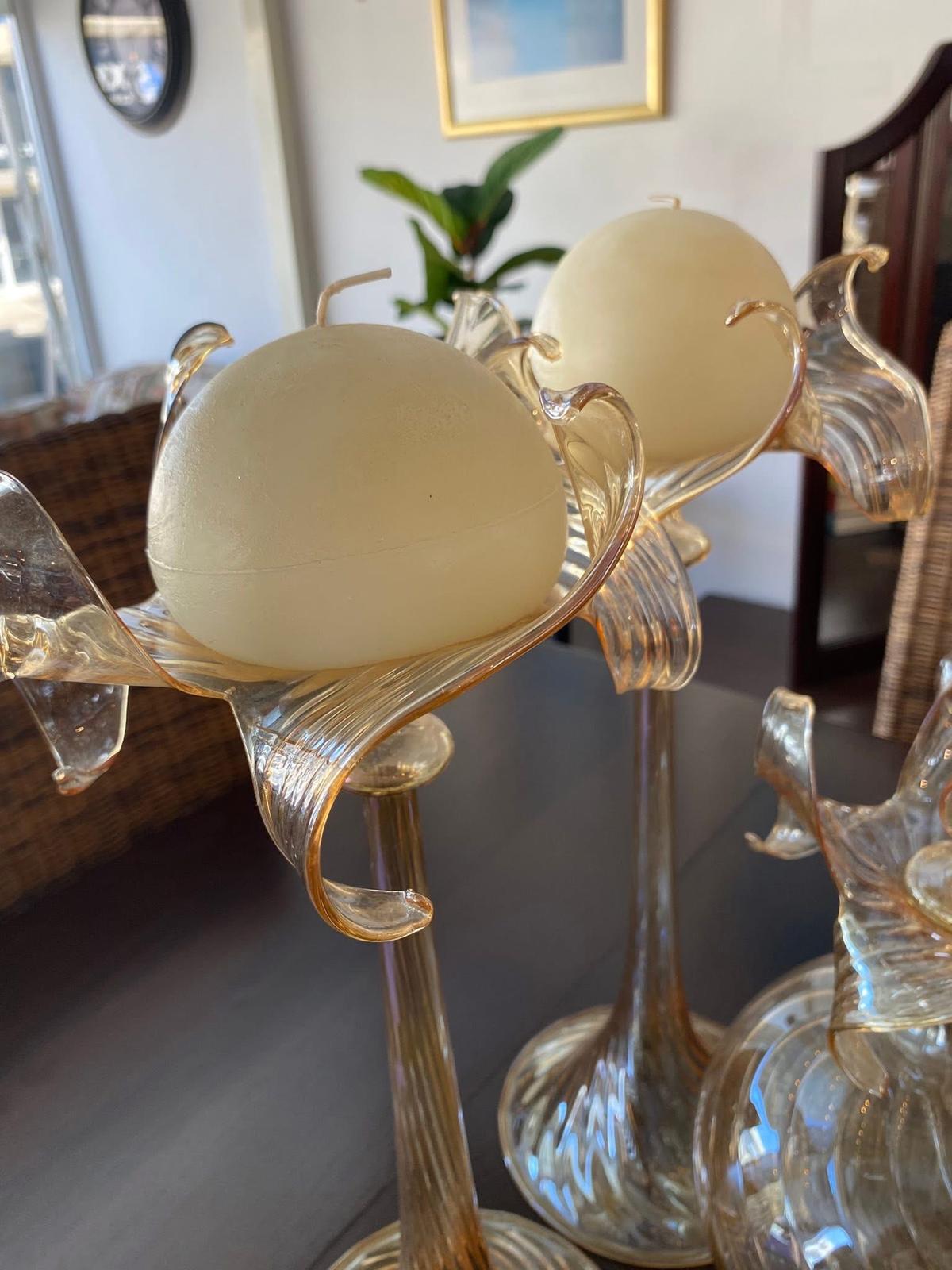 Vintage amber-tinted blown glass table décor set Candle holder
