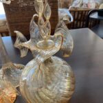 Vintage amber-tinted blown glass table décor set candle holder