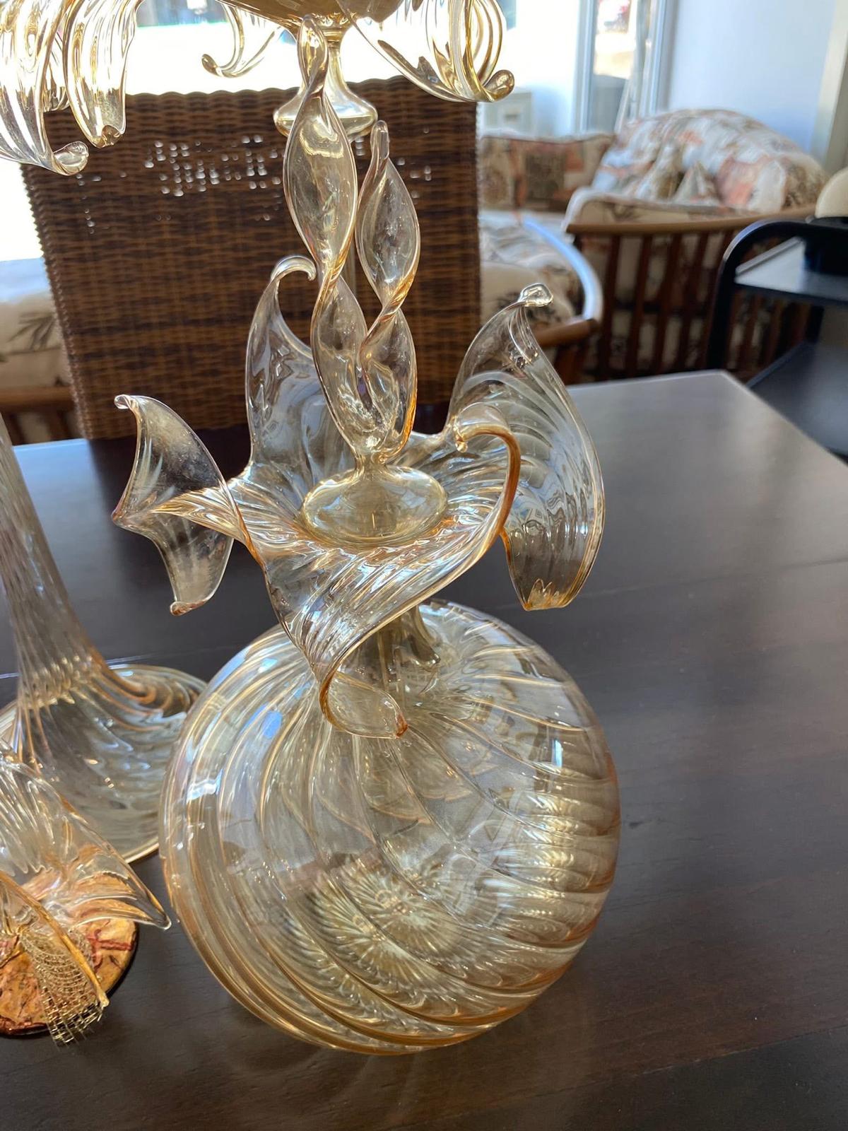 Vintage amber-tinted blown glass table décor set candle holder