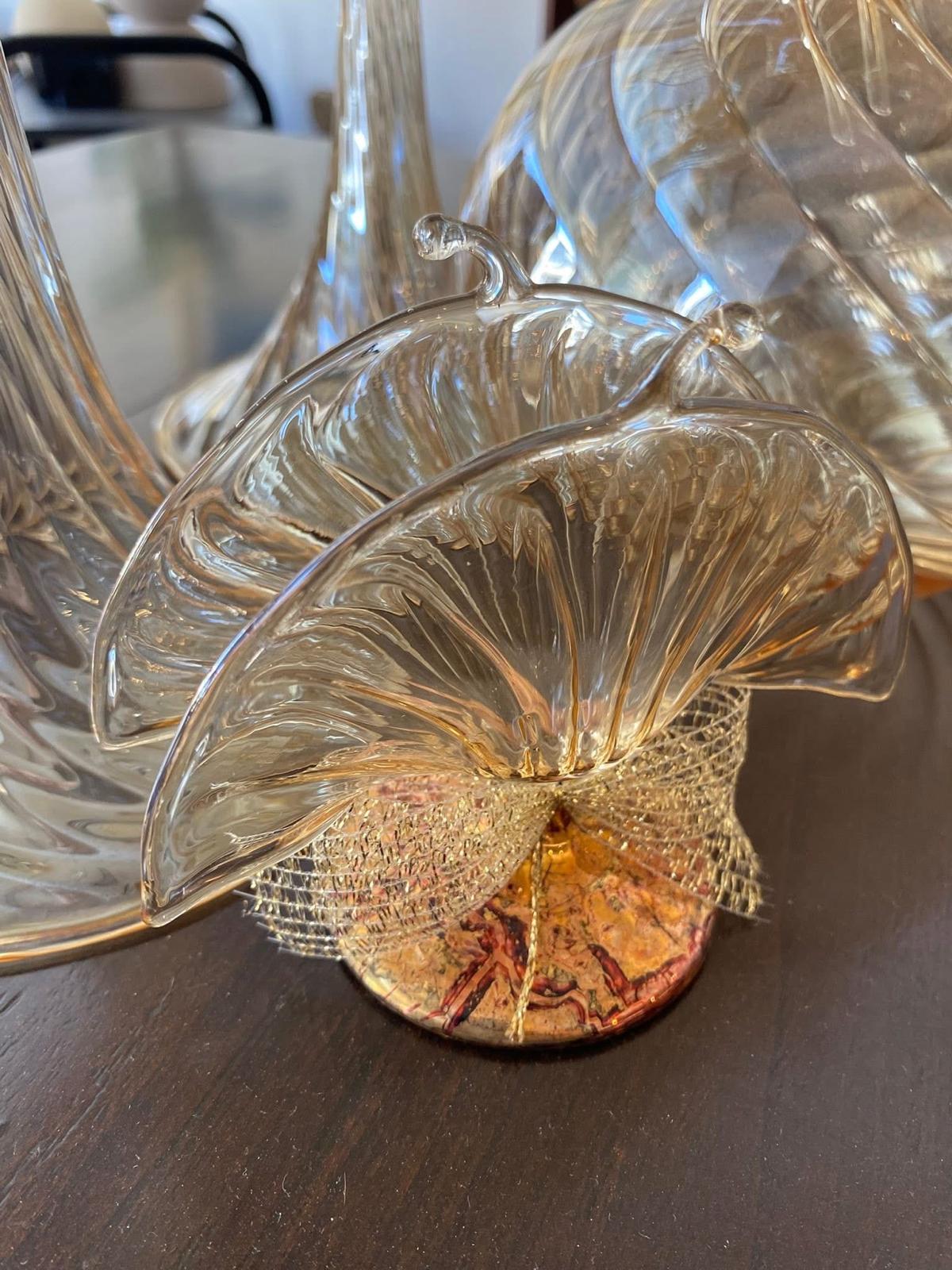Vintage amber-tinted blown glass table décor set napkin holder
