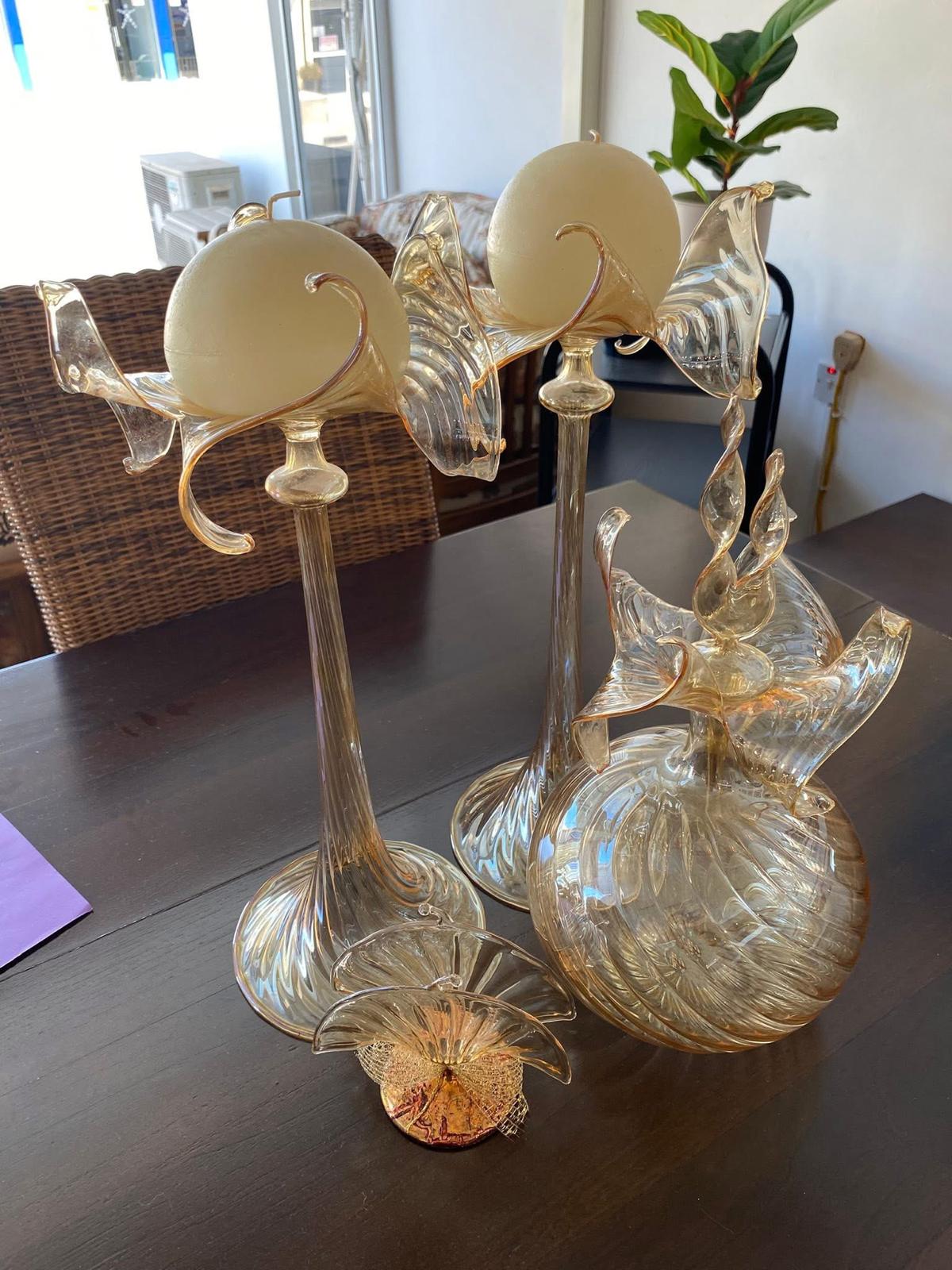 Vintage amber-tinted blown glass table décor set