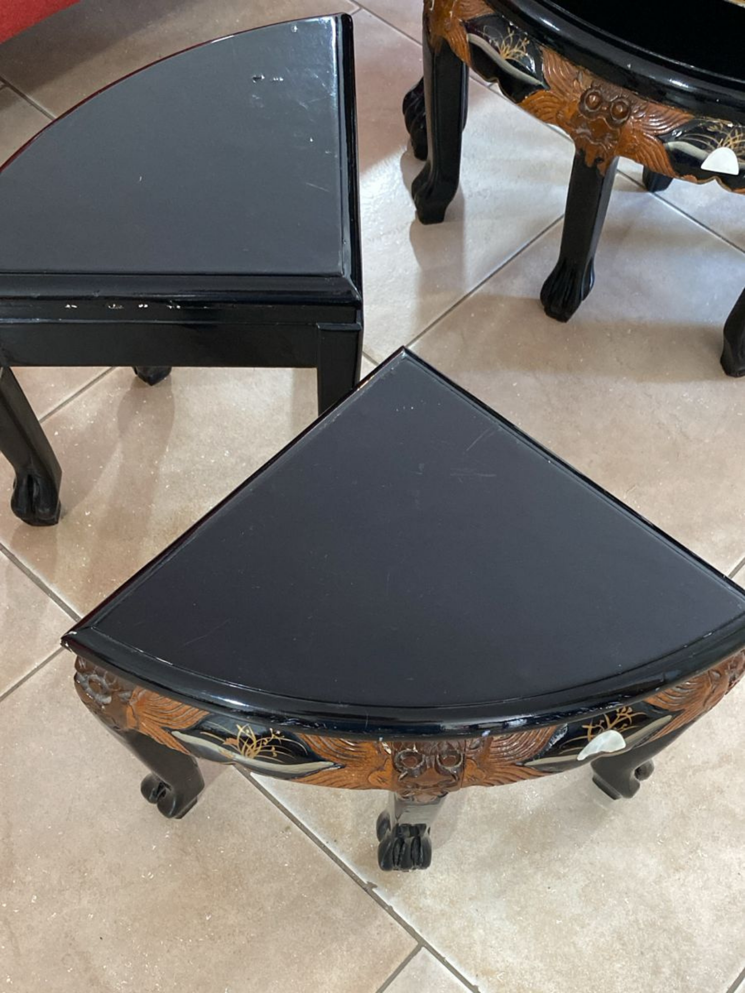 Oriental style coffee table with 4 nesting stools Deja Vu Cyprus
