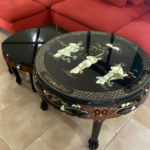 Oriental style coffee table with 4 nesting stools Deja Vu Cyprus