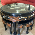 Oriental style coffee table with 4 nesting stools Deja Vu Cyprus