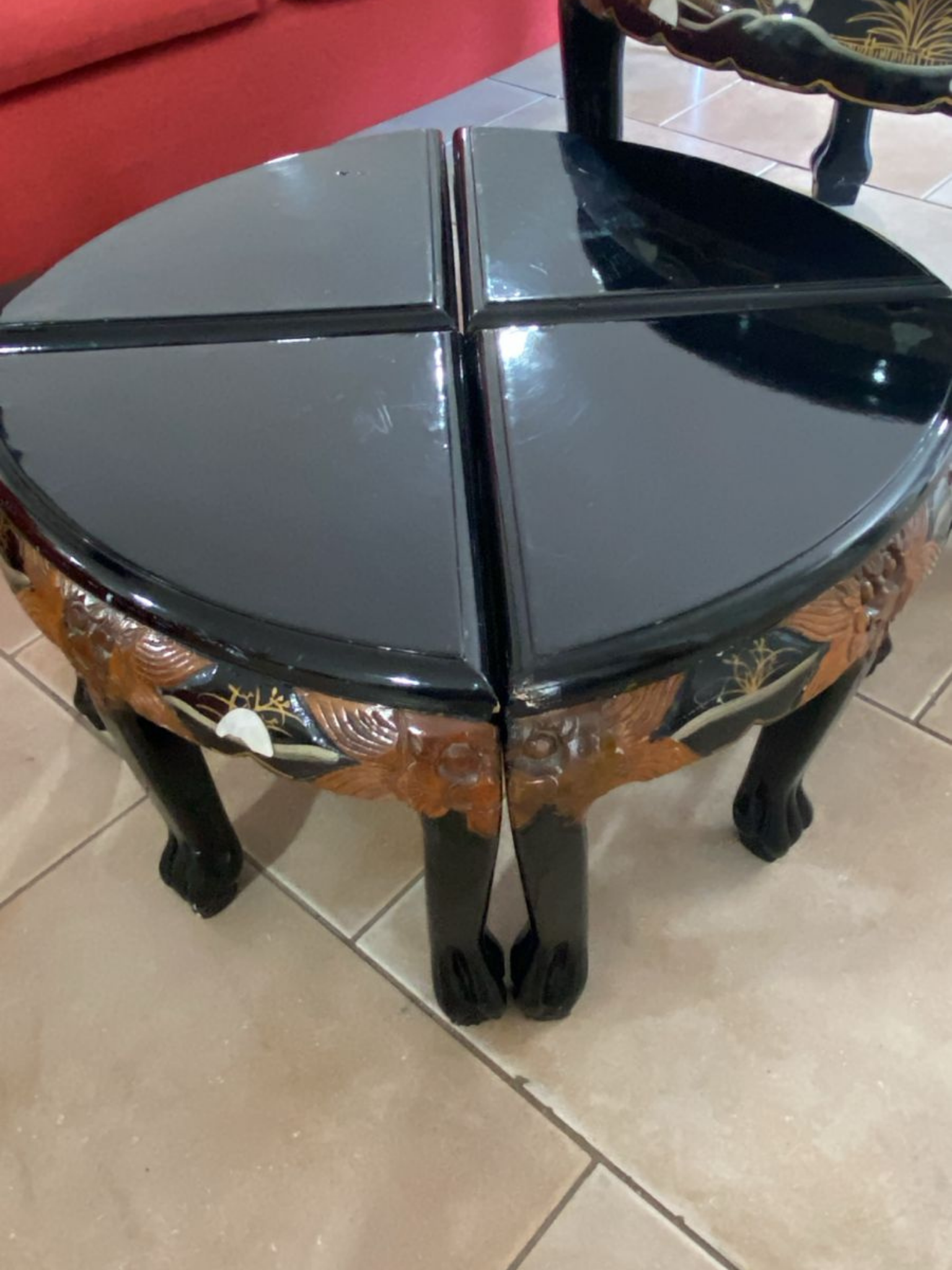 Oriental style coffee table with 4 nesting stools Deja Vu Cyprus